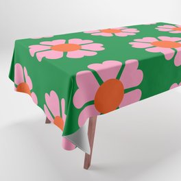 70s Retro Flower Power Pattern in Green, Pink & Orange Tablecloth