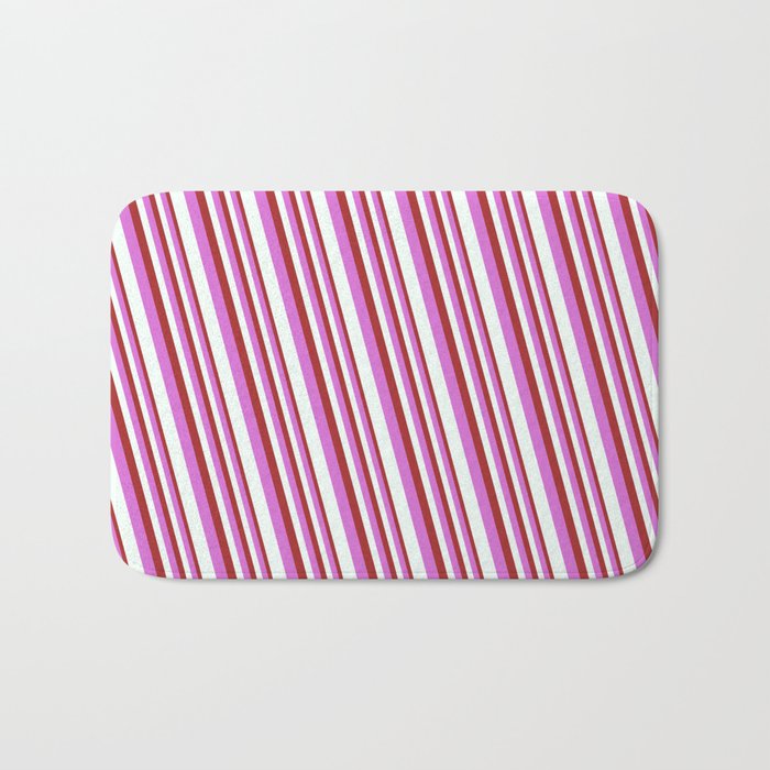 Brown, Orchid, and Mint Cream Colored Stripes/Lines Pattern Bath Mat