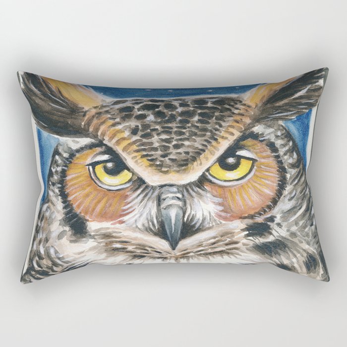 Great Horned Owl Watercolor Human made  Art Painting Rectangular Pillow