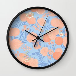 Summer Citrus Wall Clock | Graphicdesign, Summercitrus, Summerpattern, Flaralillustrations, Citrusillustration, Amandarhodesdesign, Amalfi, Citruspattern, Peachandblue, Watercolor 