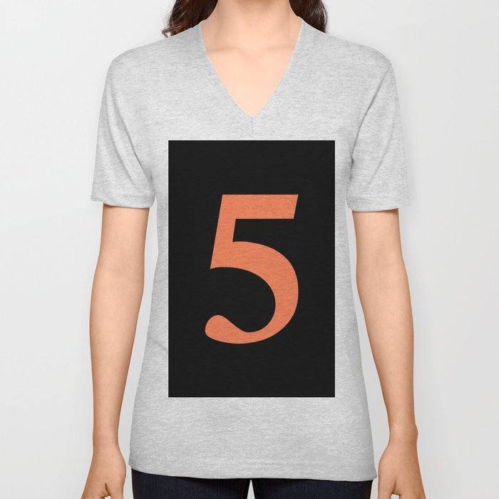 5 (CORAL & BLACK NUMBERS) V Neck T Shirt