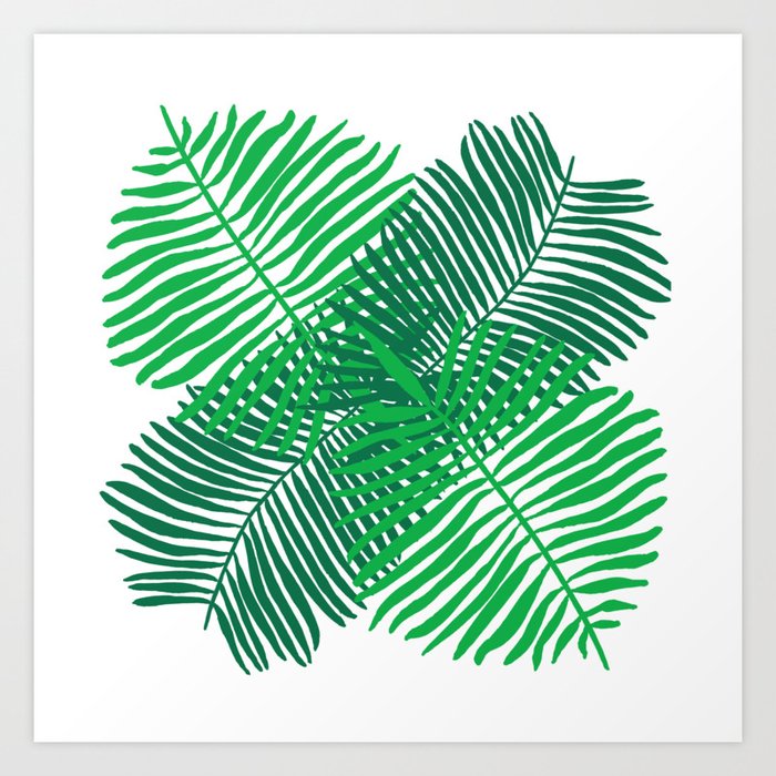 Modern Tropical Palm Leaves Painting White Background Art Print By