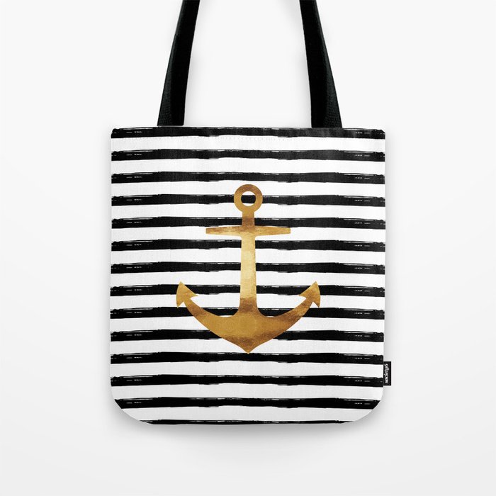 Anchor & Stripes - Gold Black Tote Bag