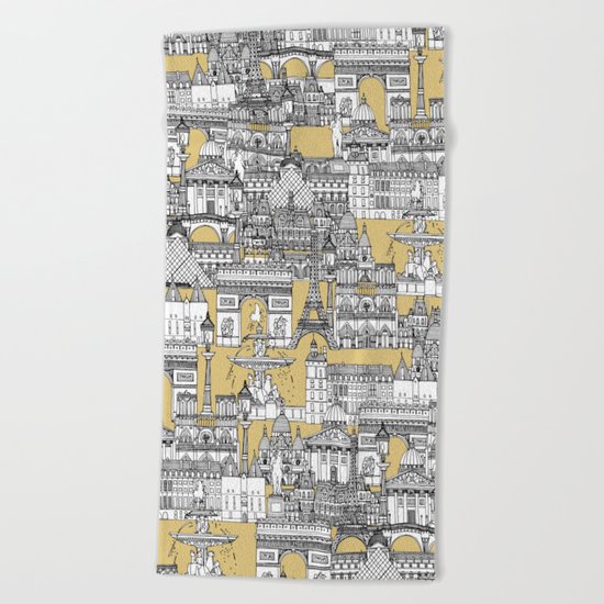 Paris toile gold Beach Towel