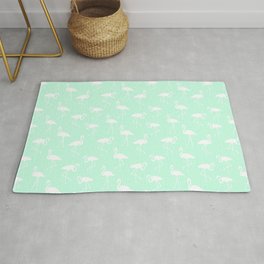 White flamingo silhouettes seamless pattern on mint green background Area & Throw Rug