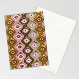 Psychedelic Wavy Eyes – Ochre & Pink Stationery Card