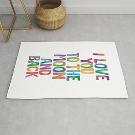 I Love You To The Moon and Back Watercolor Rainbow Design Inspirational Quote Typography Wall Decor Area & Throw Rug