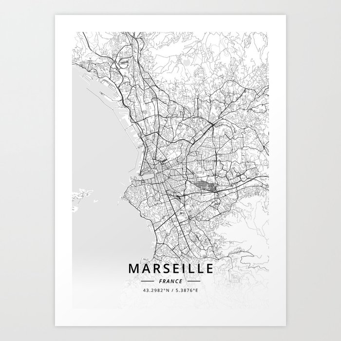 Marseille, France - Light Map Art Print
