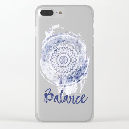 Blue Watercolor Mandala Painting with Word Balance Clear iPhone Case