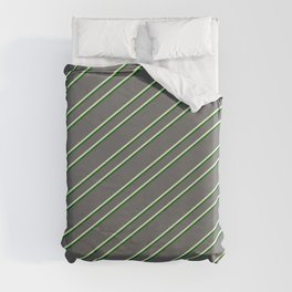 [ Thumbnail: Dim Gray, Beige & Dark Green Colored Pattern of Stripes Duvet Cover ]