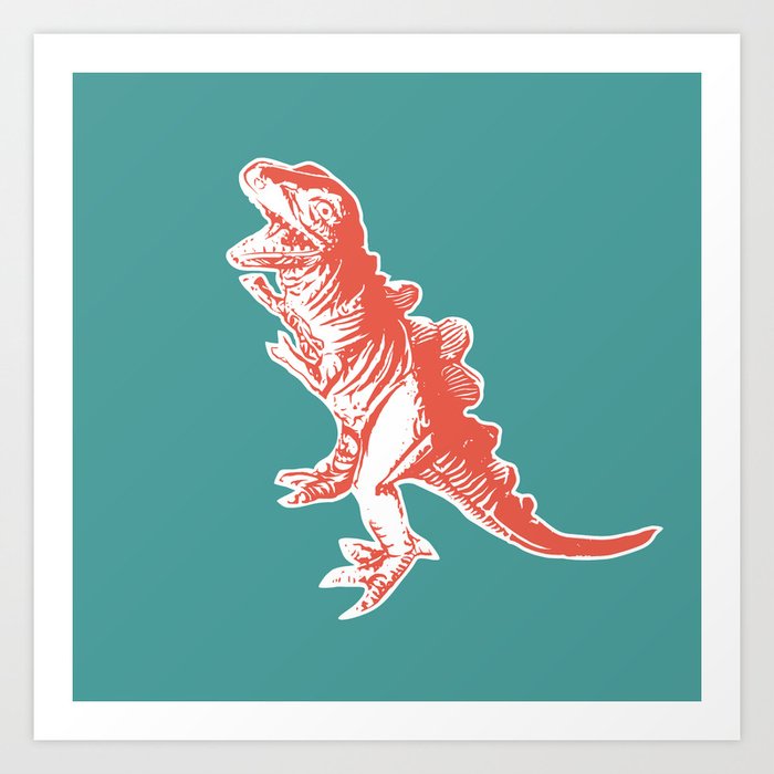 Dino Pop Art - T-Rex - Teal & Dark Orange Art Print