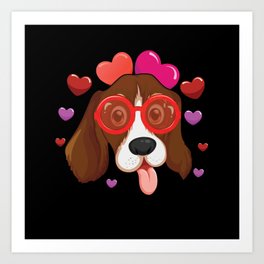Dog Animal Hearts Pet Beagle Head Valentines Day Art Print