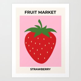 Fruit Market Print Pink Strawberry Print Fruit Art Modern Decor Food Art Abstract Art Print