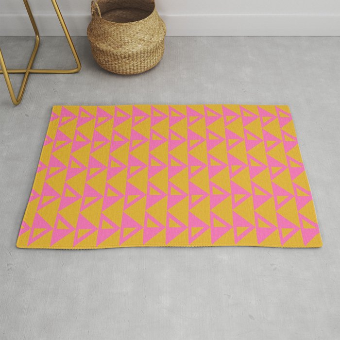 Geometric Triangle Pattern in Sunny Yellow and Neon Pink Rug