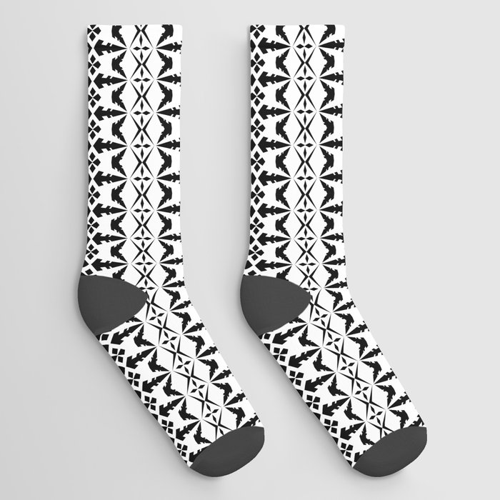 Seamless abstract ethnic pattern vintage. Design horizontal shape black on white background.  Socks