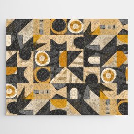 Yellow sand mid century grid pattern Jigsaw Puzzle
