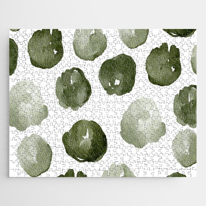 Green watercolor pastel green polka dots pattern  Jigsaw Puzzle