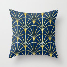 Art Deco gold thin fans cobalt blue Throw Pillow