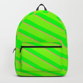 [ Thumbnail: Light Salmon, Green, and Lime Colored Lines Pattern Backpack ]