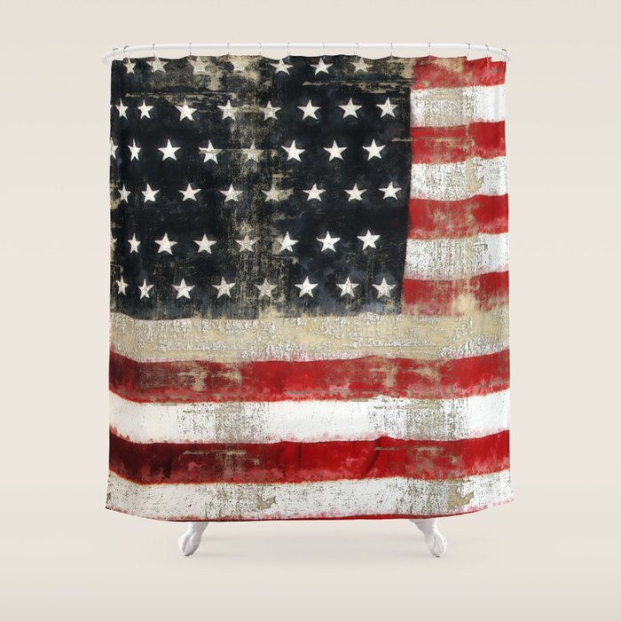 Usa Flag American Distressed Pattern Ginkelmier Inspired Shower Curtain