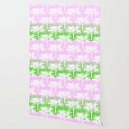 70’s Tie Dye Ombre Palm Trees Pink and Green Wallpaper