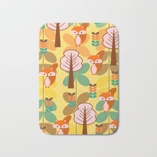 Foxes in the forest Bath Mat