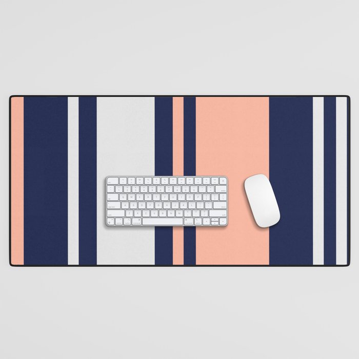 Navy White Pink Minimal Vintage Solid Color Block Trend Desk Mat