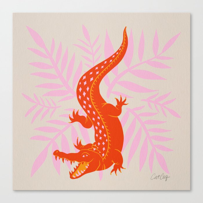 Crocodile – Orange & Pink Canvas Print