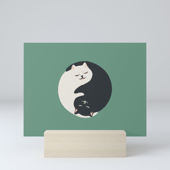 Hidden cat 26g Green yin yang hug Mini Art Print