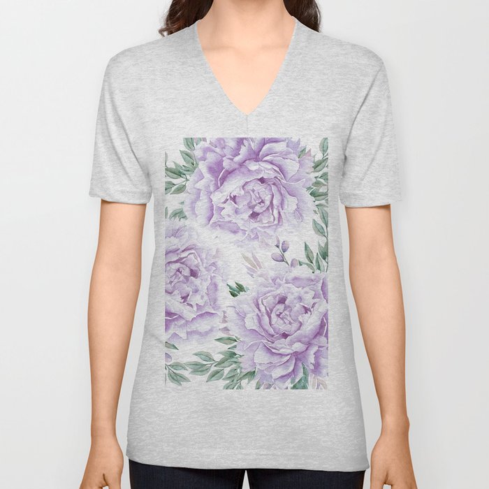 Pretty Purple Flower Garden V Neck T Shirt