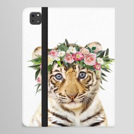Baby Tiger with Flower Crown, Kids Art, Baby Animals Art Print by Synplus iPad Folio Case