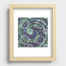 Floating White Flowers Over Green and Purple Swirls Recessed Framed Print