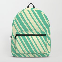 [ Thumbnail: Light Yellow & Aquamarine Colored Lined Pattern Backpack ]