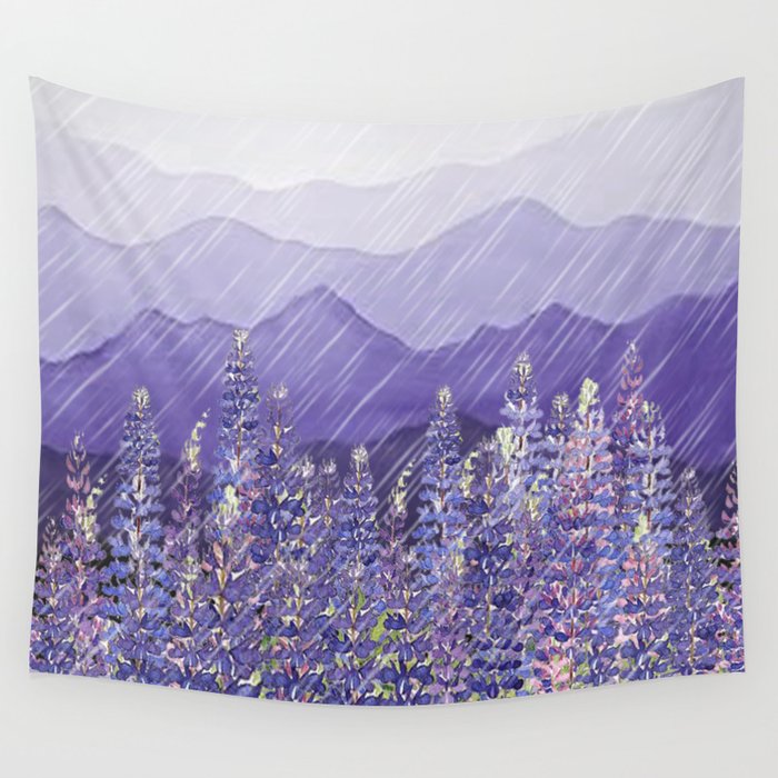 Purple Mountain Rain Wall Tapestry