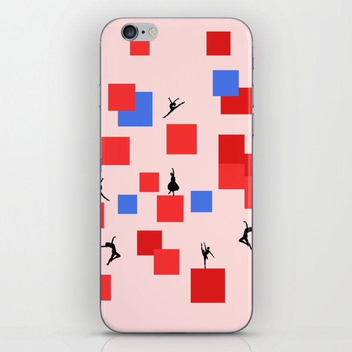 Dancing like Piet Mondrian - Composition in Color A. Composition with Red, and Blue on the light pink background iPhone Skin
