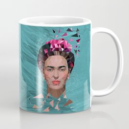 Frida Kahlo - Geometric, Mixed-Media Portrait - Teal Background Coffee Mug