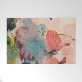 pink summer roses 3 triptych abstract Welcome Mat