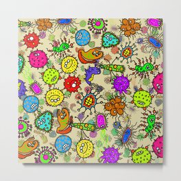 Doodle Germs Metal Print | Science, Microscopic, Germs, Graphicdesign, Colorful, Cartoon, Medical, Cell, Sick, Microbe 