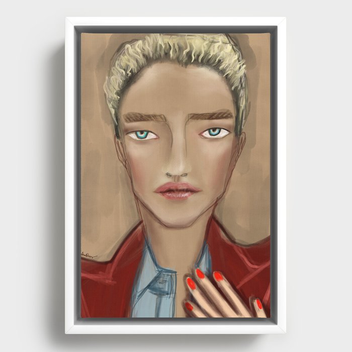 Girl Wearing Red Velvet Jacket Framed Canvas