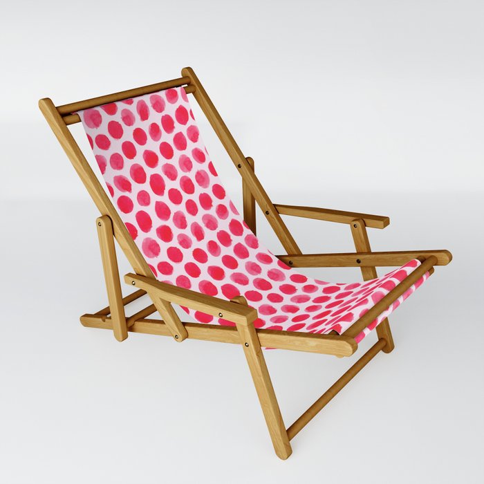 Large Red/Pink Watercolor Polka Dot Pattern Sling Chair by BlushArt