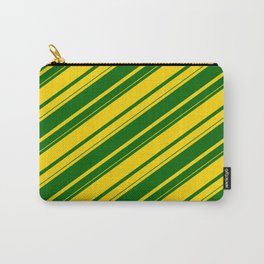 [ Thumbnail: Yellow & Dark Green Colored Lines/Stripes Pattern Carry-All Pouch ]