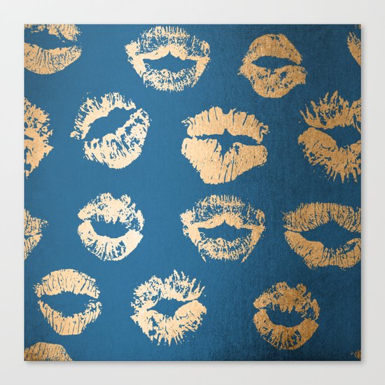 Metallic Gold Lips in Orange Sherbet and Saltwater Taffy Teal Shimmer Canvas Print