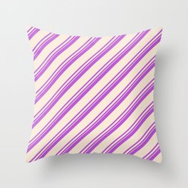 [ Thumbnail: Orchid and Beige Colored Lined Pattern Throw Pillow ]