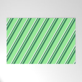 [ Thumbnail: Sea Green, Green, and White Colored Pattern of Stripes Welcome Mat ]