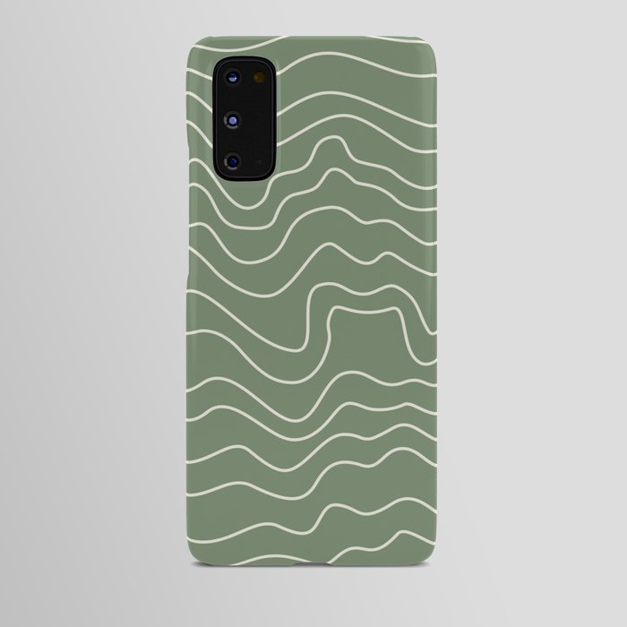 Olive green and Beige minimalistic liquid lines abstract pattern Android Case