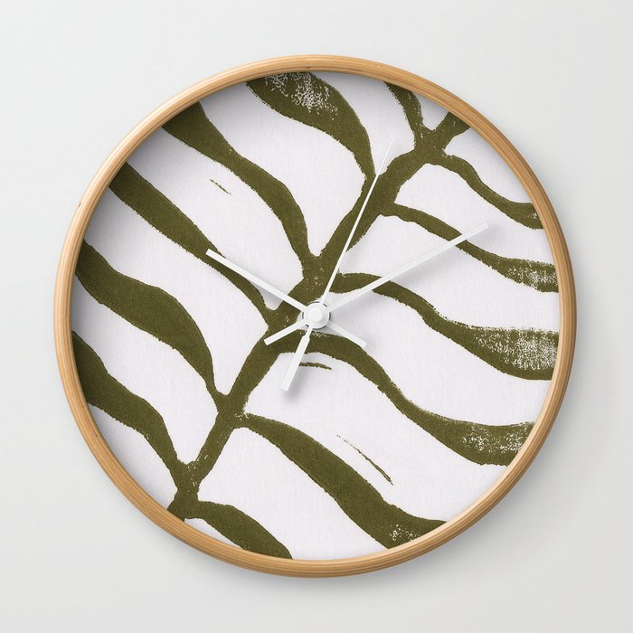One Hundred-Leaved Plant #19 / Lino Print Wall Clock