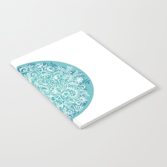 Spring Arrangement - teal & white floral doodle Notebook