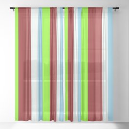[ Thumbnail: Colorful Brown, Mint Cream, Sky Blue, Green, and Maroon Colored Stripes/Lines Pattern Sheer Curtain ]