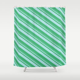 [ Thumbnail: Powder Blue and Sea Green Colored Stripes Pattern Shower Curtain ]