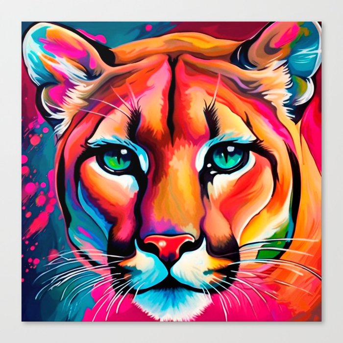Cute Puma portrait vibrant colors  Canvas Print